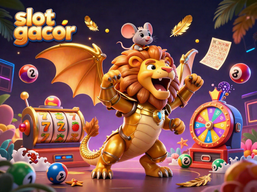 Experience the excitement of slot gacor in this vibrant 3D illustration featuring a chimera triumphantly roaring, evoking jackpot thrills.
