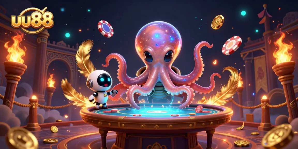 Experience thrilling gameplay at UU88 with an octopus dealer amidst vibrant casino elements.