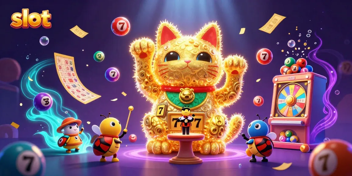 Experience excitement with the slot-themed lucky cat illustration showcasing dynamic gaming elements.