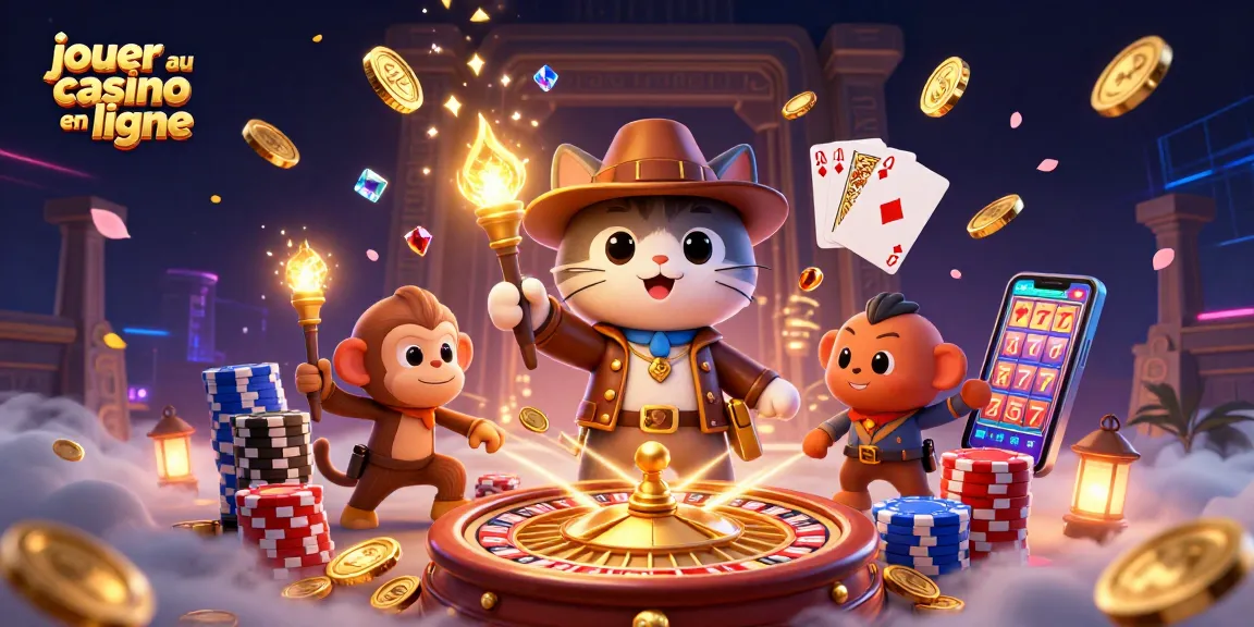 Jouer au casino en ligne avec un chat explorateur et un singe compagnon découvrant un artefact doré.
