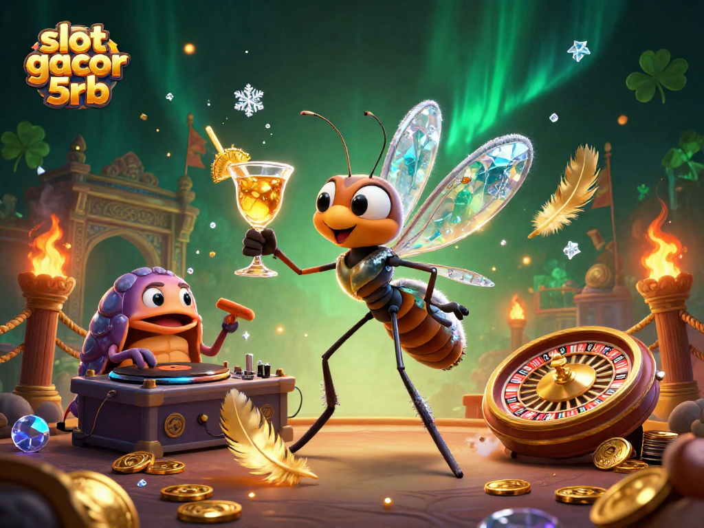 Experience slot gacor 5rb thrills with an animated casino scene featuring vibrant characters and dynamic elements.