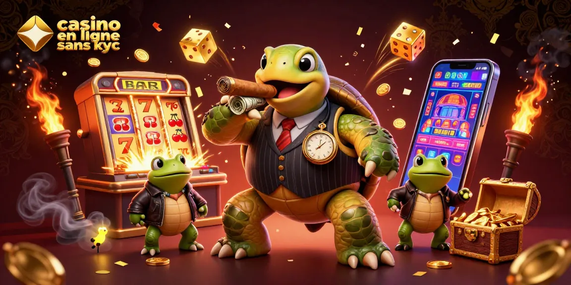 Célébrez l'excitation des jeux avec le casino en ligne sans KYC, une tortue unique et des grenouilles en action.