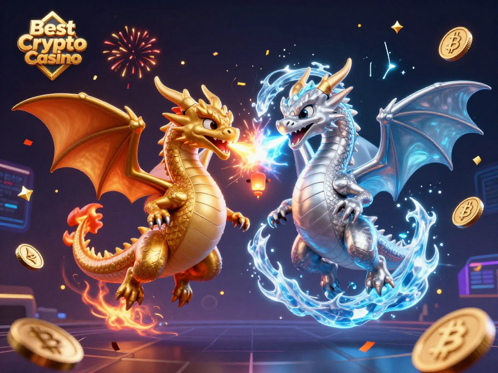 Witness the thrilling action at the Best Crypto Casino with dynamic dragons and blockchain excitement.